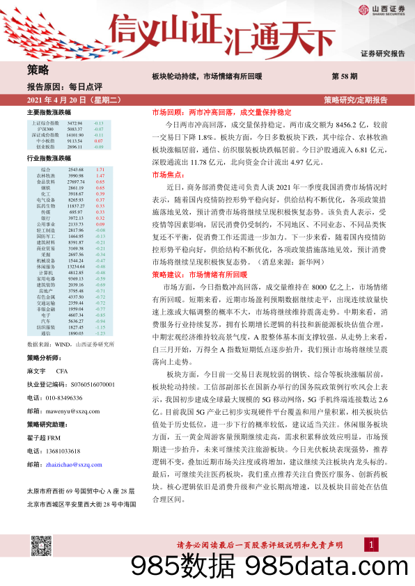 2021-04-21_策略报告_每日点评第58期：板块轮动持续，市场情绪有所回暖_山西证券