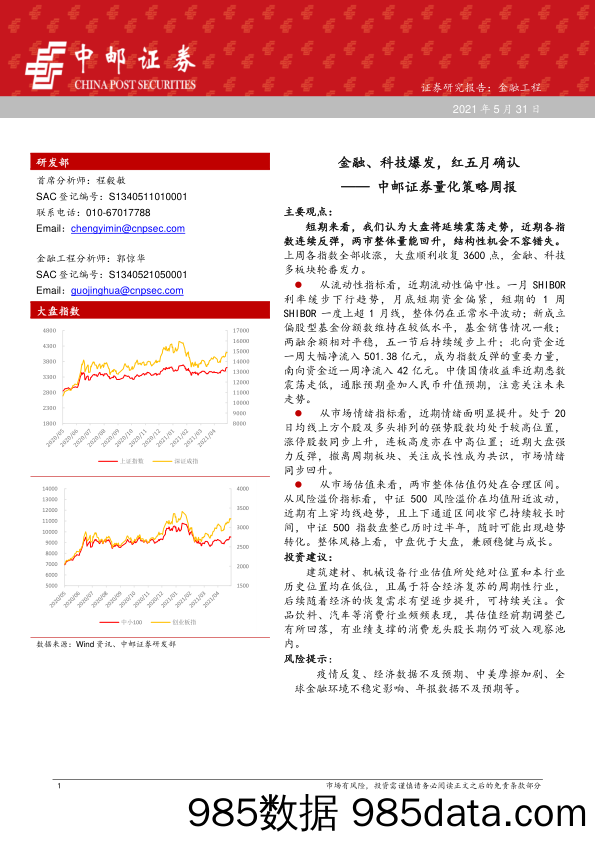 2021-06-02_策略报告_量化策略周报：金融、科技爆发，红五月确认_中邮证券