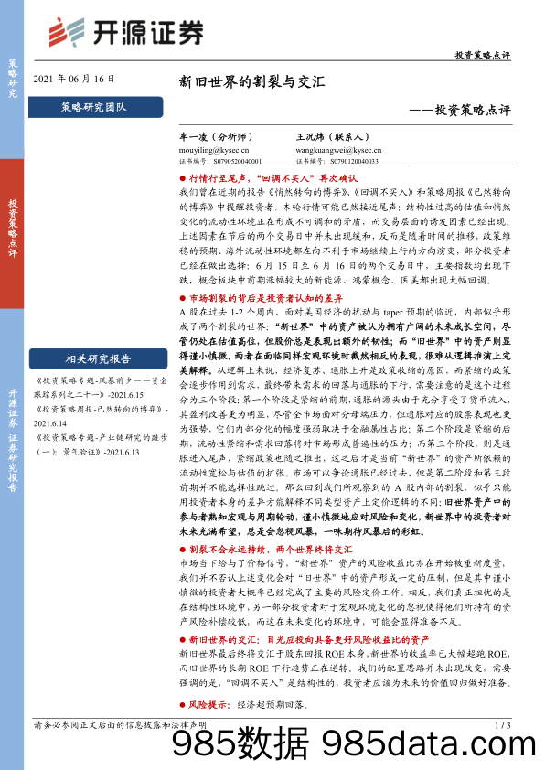 2021-06-16_策略报告_投资策略点评：新旧世界的割裂与交汇_开源证券