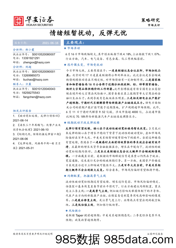 2021-06-16_策略报告_市场点评：情绪短暂扰动，反弹无忧_华安证券