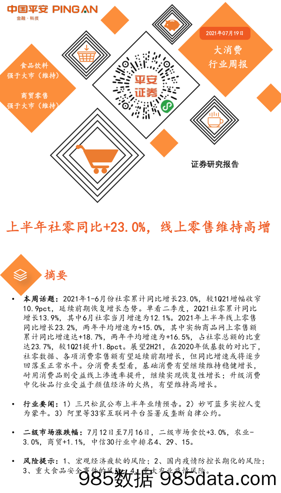 2021-07-19_策略报告_大消费行业周报：上半年社零同比+23.0%，线上零售维持高增_平安证券