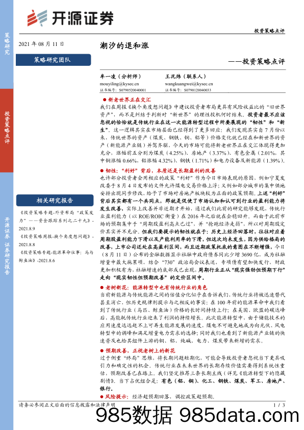 2021-08-11_策略报告_投资策略点评：潮汐的退和涨_开源证券