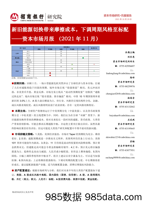 2021-11-08_策略报告_资本市场月报（2021年11月）：新旧能源切换带来摩擦成本，下调周期风格至标配_招商银行