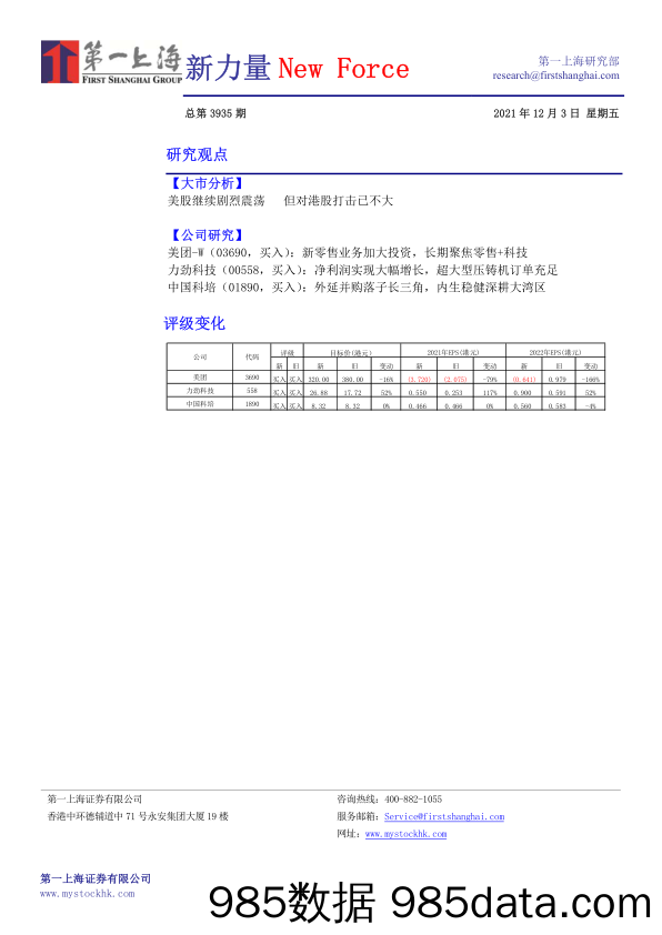 2021-12-03_策略报告_新力量New Force总第3935期_第一上海证券