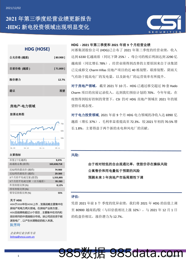 2021-12-07_策略报告_2021年第三季度经营业绩更新报告-HDG新电投资领域出现明显变化_越南建设证券