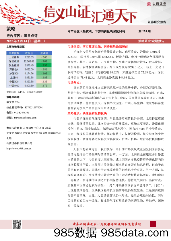 2022-03-15_策略报告_每日点评第225期：两市再度大幅收跌，下游消费板块深度回调_山西证券