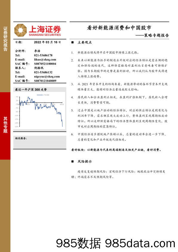 2022-03-17_策略报告_策略专题报告：看好新能源消费和中国股市_上海证券