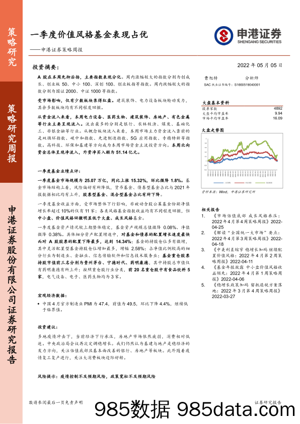 2022-05-06_策略报告_策略周报：一季度价值风格基金表现占优_申港证券