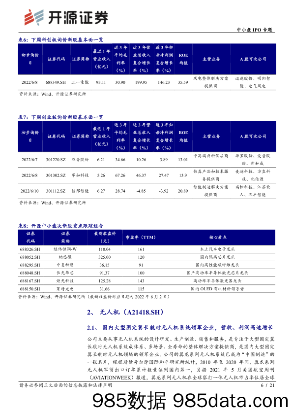 中小盘IPO专题：次新股说：本批无人机等值得重点跟踪（2022批次21、22）_开源证券插图5