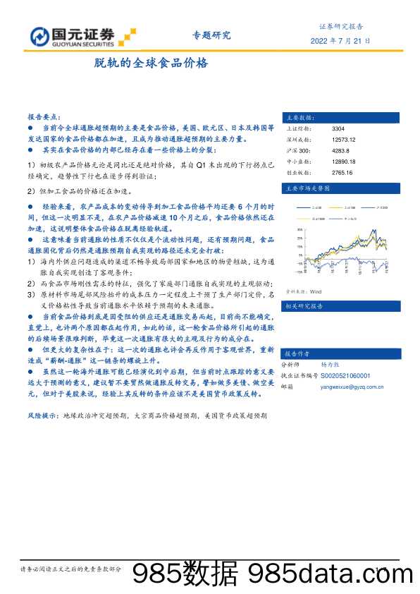 专题研究：脱轨的全球食品价格_国元证券