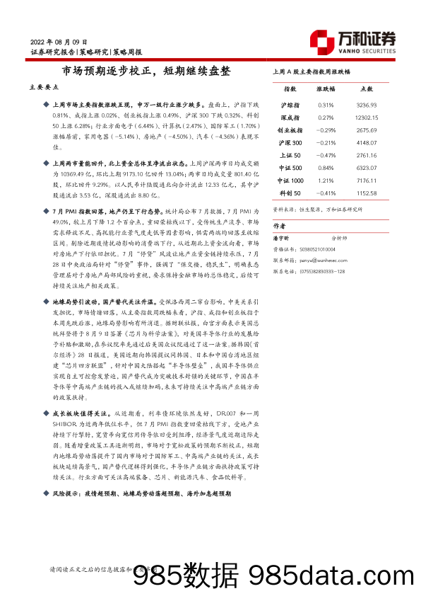 策略周报：市场预期逐步校正，短期继续盘整_万和证券