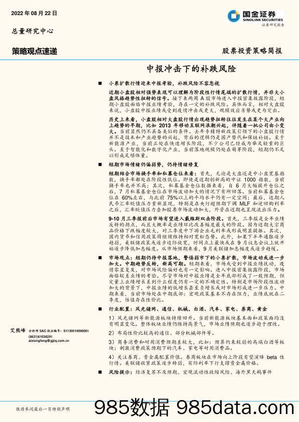 股票投资策略简报：中报冲击下的补跌风险_国金证券