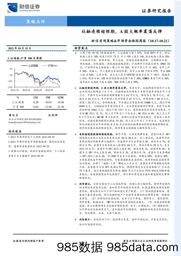 财信宏观策略&市场资金跟踪周报：社融连续超预期，A股大概率震荡反弹_财信证券