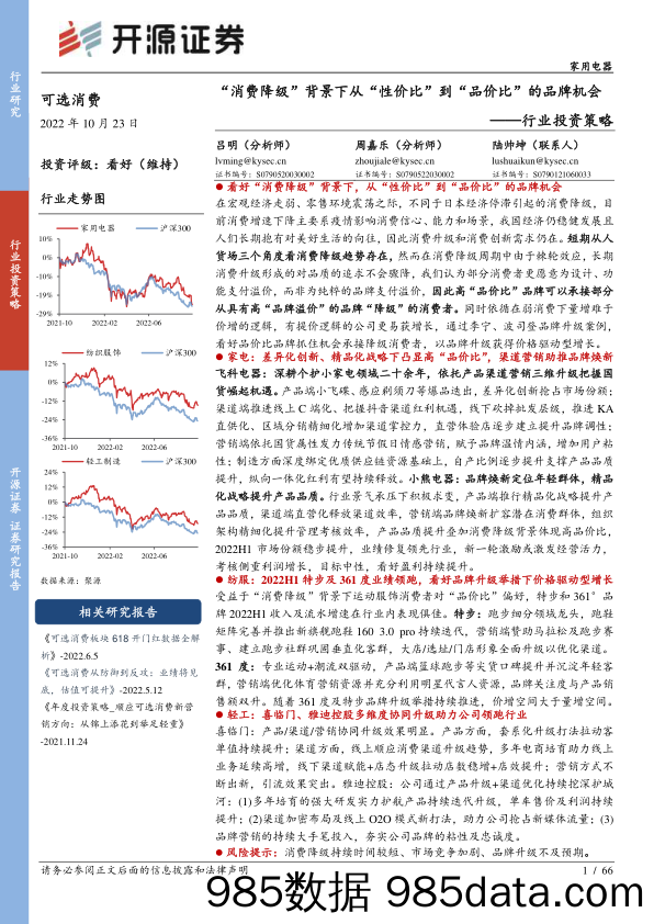 可选消费行业投资策略：“消费降级”背景下从“性价比”到“品价比”的品牌机会_开源证券