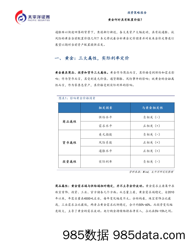 投资策略报告：黄金何时具有配置价值？_太平洋证券插图3