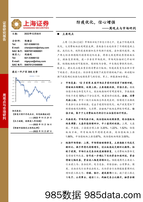 周观点与市场研判：防疫优化，信心增强_上海证券