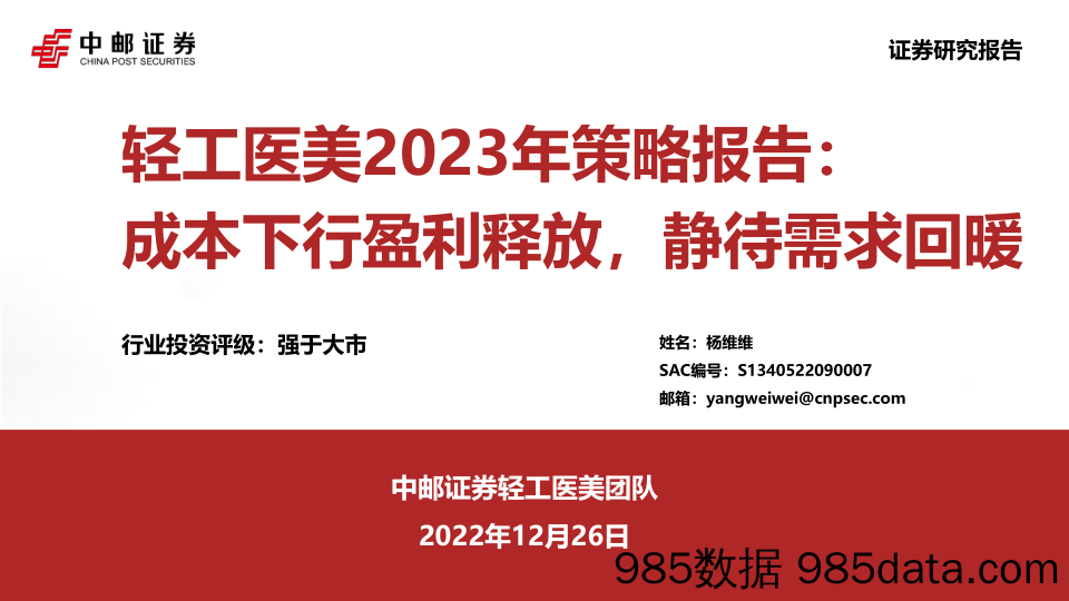 轻工医美2023年策略报告：成本下行盈利释放，静待需求回暖_中邮证券