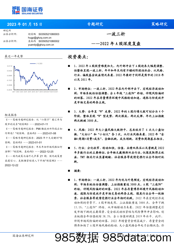 2022年A股深度复盘：一波三折_国海证券