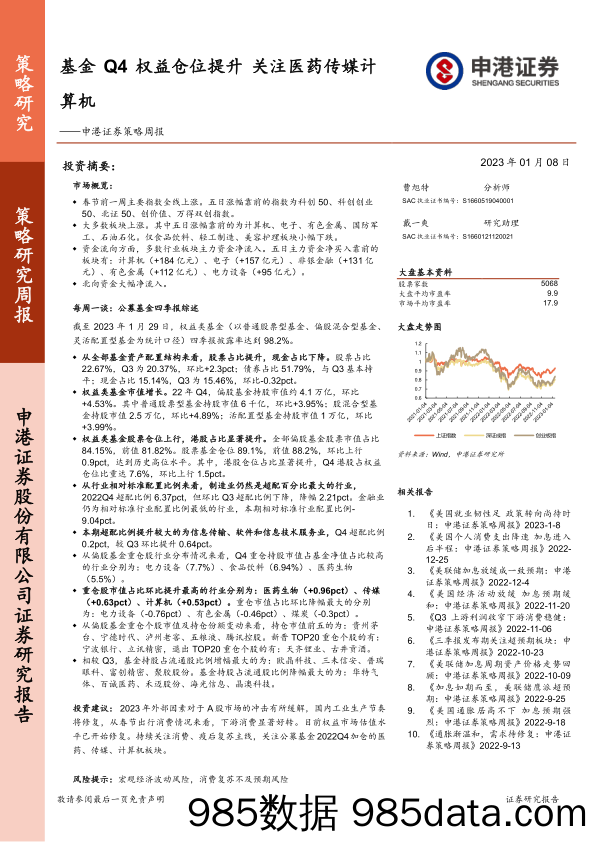 策略周报：基金Q4权益仓位提升 关注医药传媒计算机_申港证券