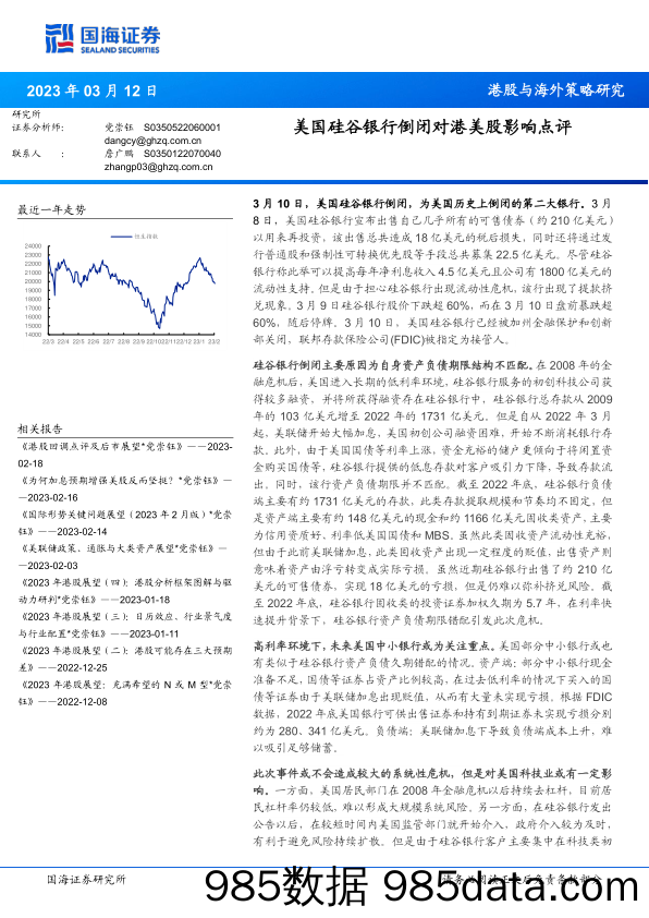 美国硅谷银行倒闭对港美股影响点评_国海证券