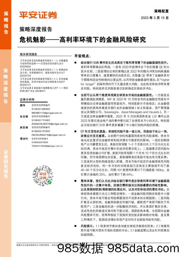 策略深度报告：危机魅影——高利率环境下的金融风险研究_平安证券