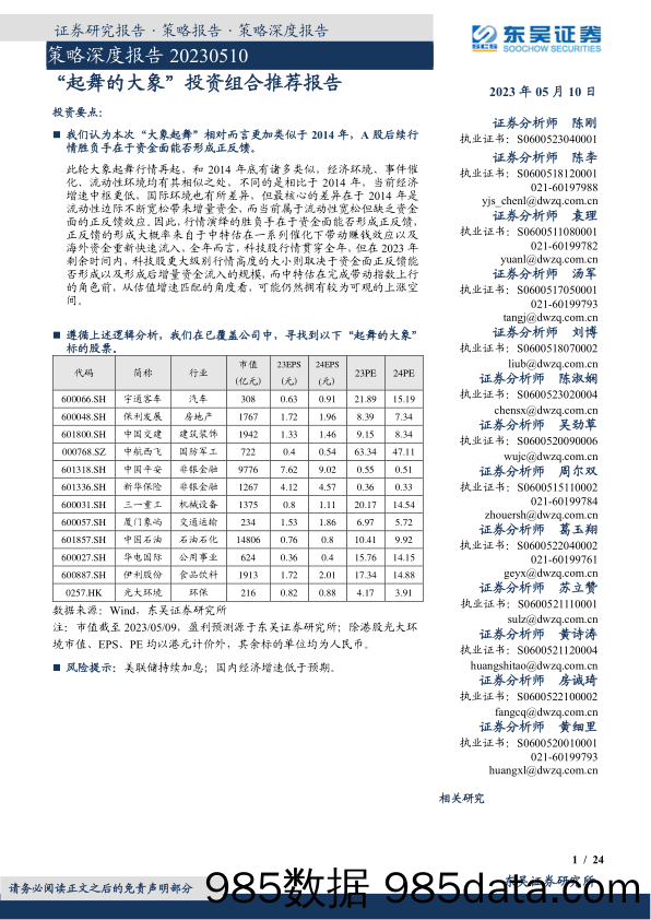 策略深度报告：“起舞的大象”投资组合推荐报告_东吴证券