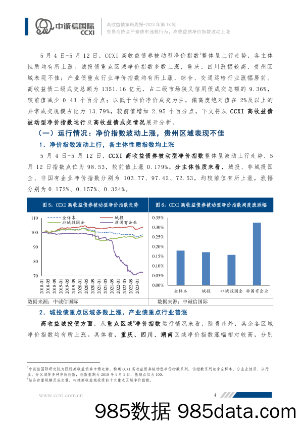 高收益债策略周报2023年第18期：交易商协会严查债市违规行为 高收益债净价指数波动上涨_中诚信国际信用评级插图4