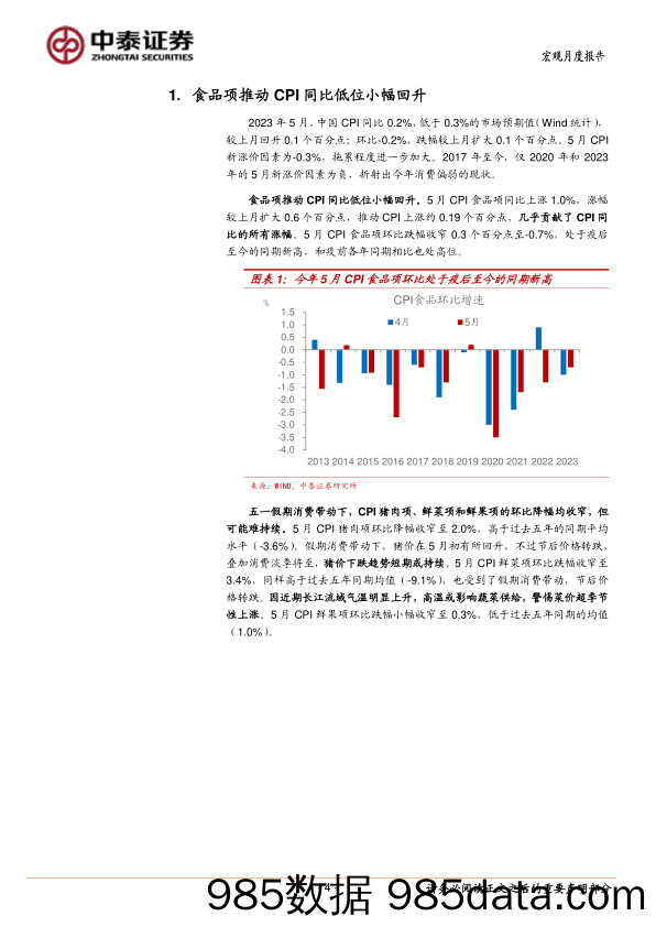 2023年5月物价数据解读：PPI同比进入探底阶段_中泰证券插图3