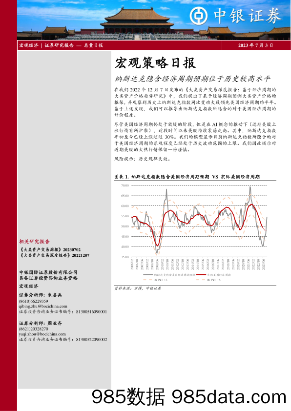 宏观策略日报：纳斯达克隐含经济周期预期位于历史较高水平_中银国际证券