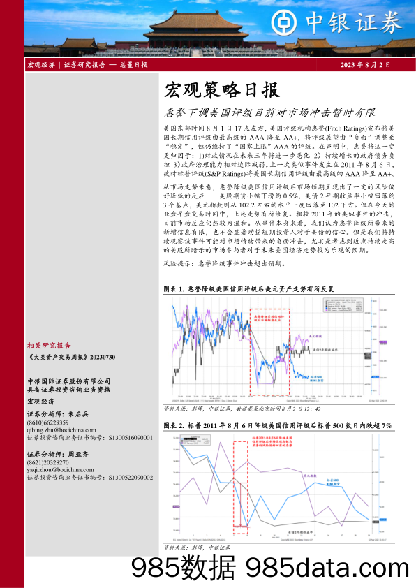 宏观策略日报：惠誉下调美国评级目前对市场冲击暂时有限_中银国际证券