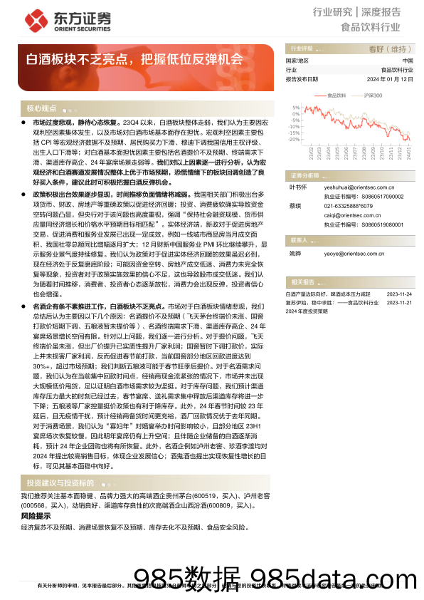 食品饮料行业深度报告：白酒板块不乏亮点，把握低位反弹机会-20240112-东方证券