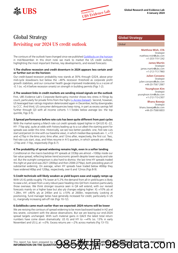 UBS Equities-Global Strategy _Revisiting our 2024 US credit outlook_ Mish-105739135