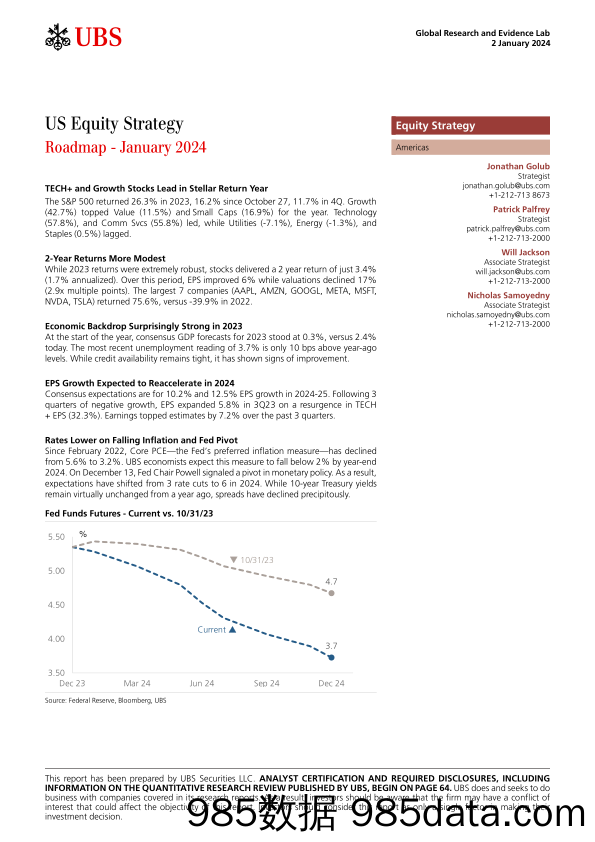 UBS Equities-US Equity Strategy _Roadmap - January 2024_ Golub-105683326