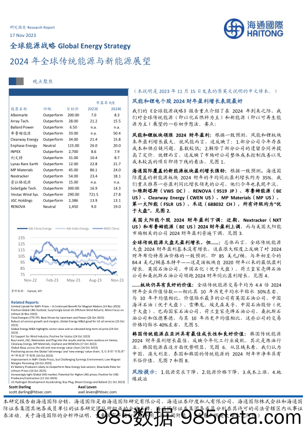 全球能源战略：2024年全球传统能源与新能源展望_海通国际证券集团