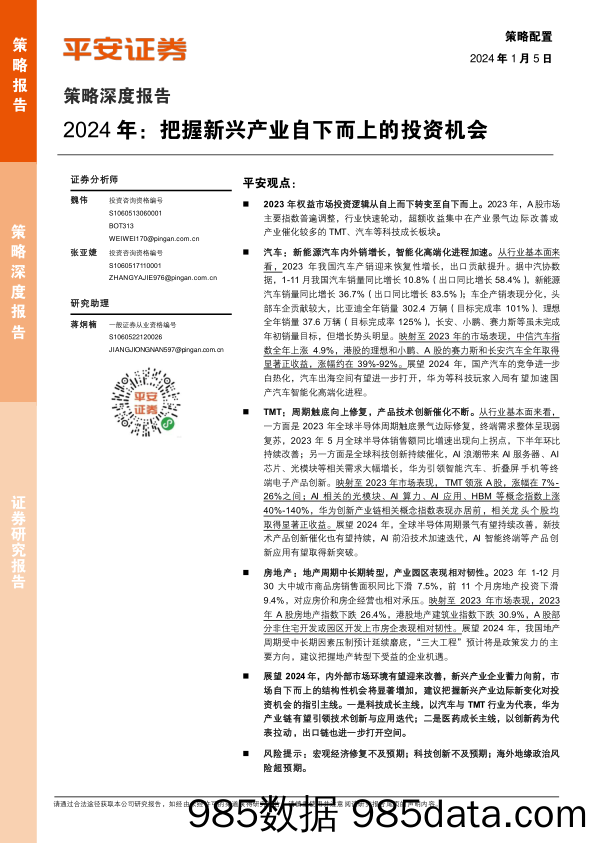 策略深度报告：2024年：把握新兴产业自下而上的投资机会_平安证券