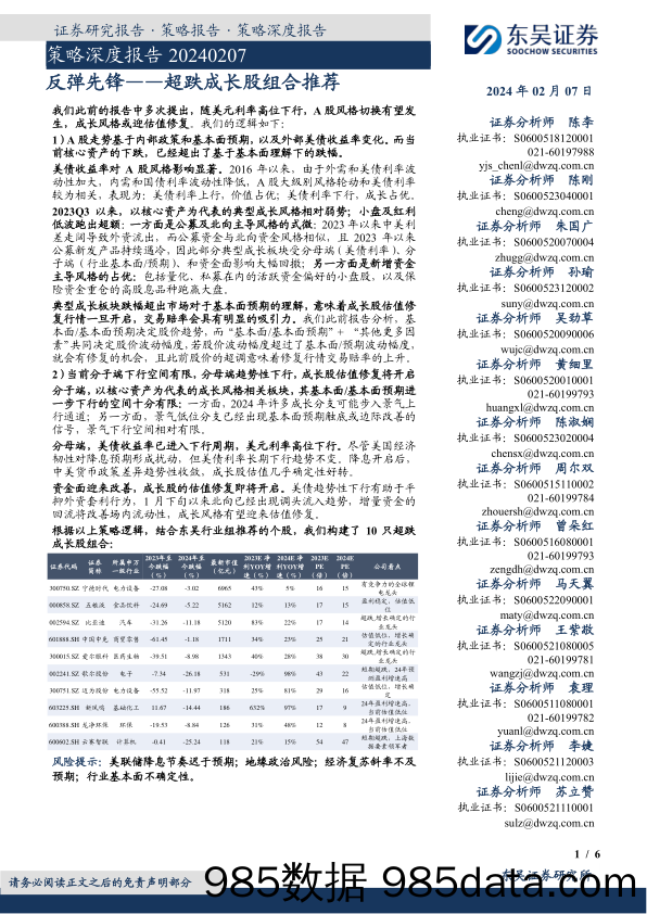 策略深度报告：超跌成长股组合推荐-反弹先锋_东吴证券