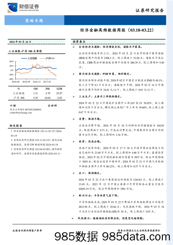 策略专题：经济金融高频数据周报_财信证券