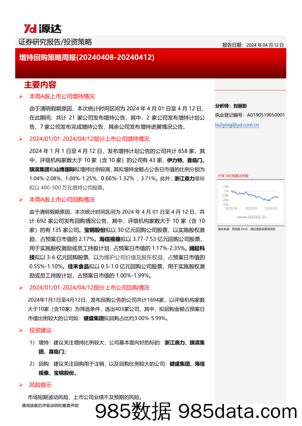 增持回购策略周报_河北源达信息技术