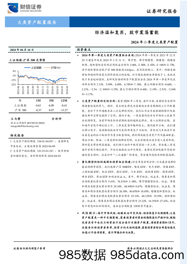 2024年二季度大类资产配置：经济温和复苏，股市震荡蓄能_财信证券