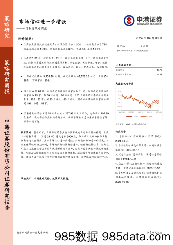 策略周报：市场信心进一步增强_申港证券