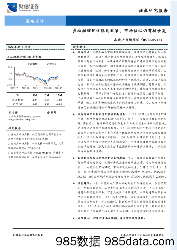 房地产市场周报：多城相继优化限购政策，市场信心仍有待修复_财信证券