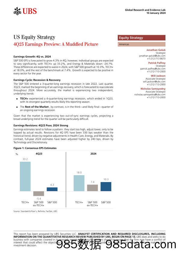 UBS Equities-US Equity Strategy _4Q23 Earnings Preview A Muddled Picture...-105835790