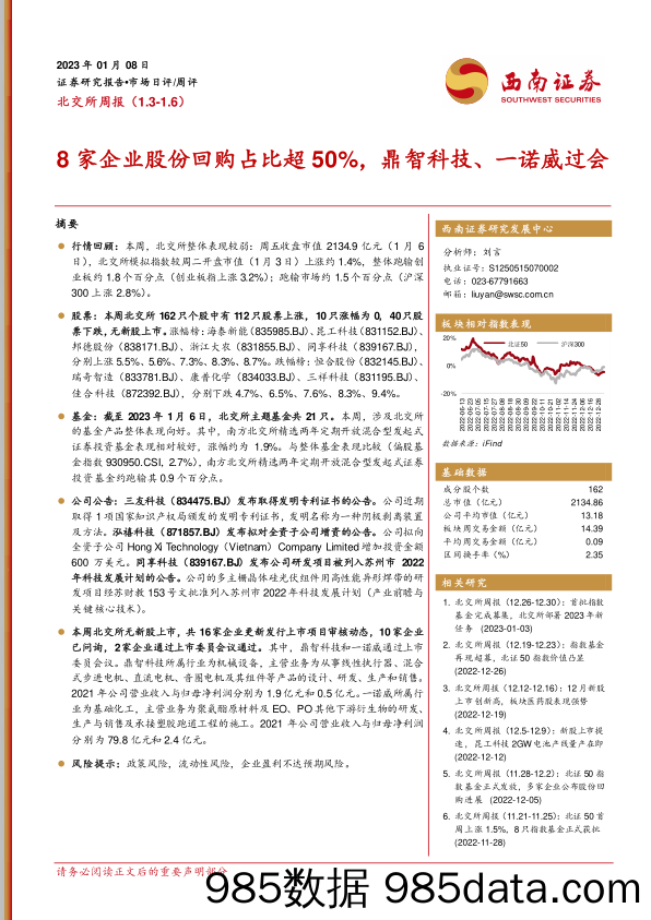 北交所周报：8家企业股份回购占比超50%，鼎智科技、一诺威过会_西南证券