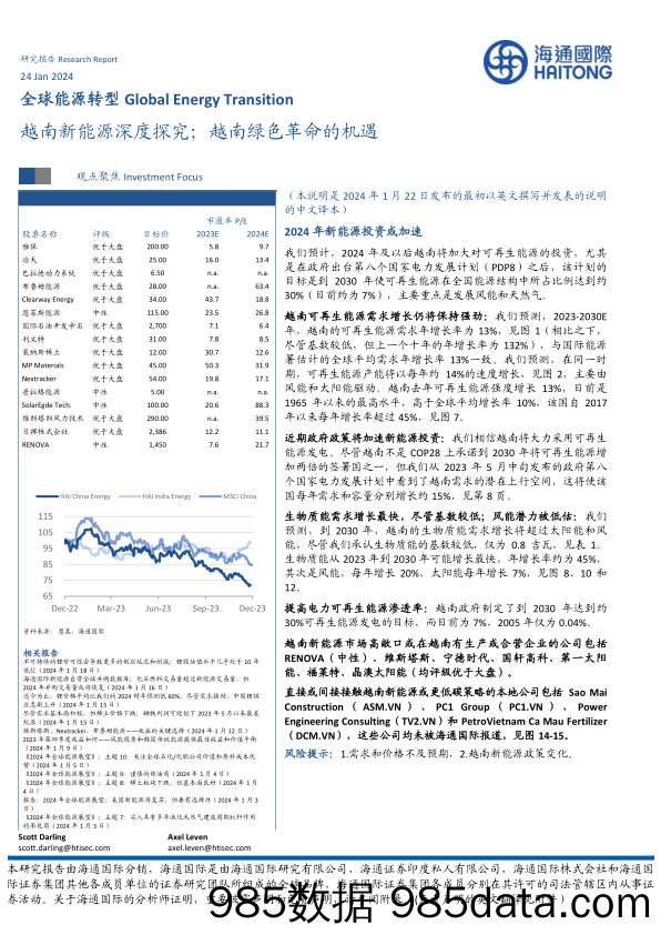 全球能源转型：越南新能源深度探究；越南绿色革命的机遇-20240124-海通国际