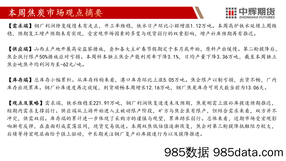 双焦：偏弱态势区间震荡 提降情绪稍有恢复-20240119-中辉期货插图4