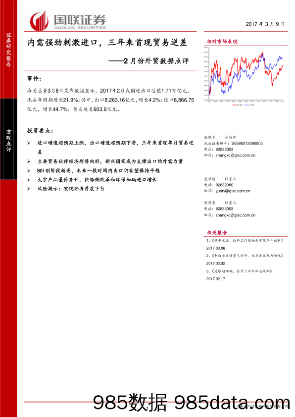 2月份外贸数据点评：内需强劲刺激进口，三年来首现贸易逆差_国联证券