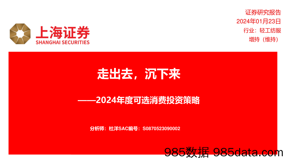 轻工纺服2024年度可选消费投资策略：走出去，沉下来-20240123-上海证券