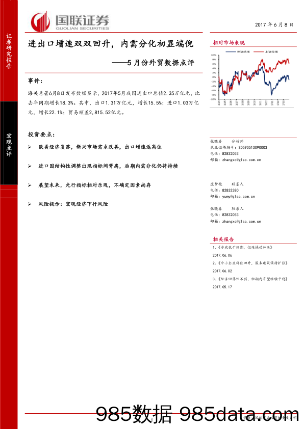 5月份外贸数据点评：进出口增速双双回升，内需分化初显端倪_国联证券