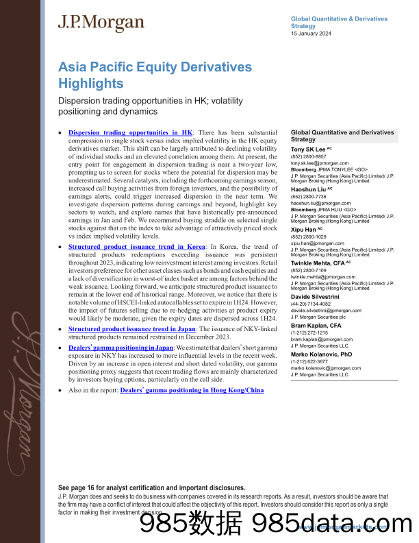 JPMorgan-Asia Pacific Equity Derivatives Highlights Dispersion tradin...-105942668