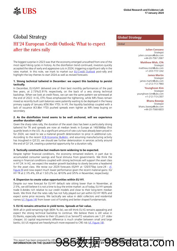 UBS Equities-Global Strategy _H124 European Credit Outlook What to expe...-105983072